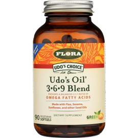 Flora Health Udo's Oil 3-6-9 Blend, Balanced Omega Fatty Acids from Flax, Sesame, Sunflower 90 Vegetarian Softgels