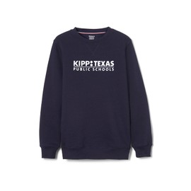 KIPP Texas Adult Long Sleeve Crewneck Fleece Sweatshirt, Middle School Navy, Small
