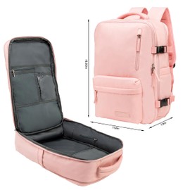 (Not Made In China) Travel Backpack For Men and Women, Airline Approved Carry On Bag w/Shoe Compartment, Holds 15.6" Laptop, USB Charging Port (Amerigo, Pink, 2 Pack)