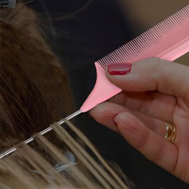 HYOUJIN Rattail Carbon Comb - Wide Tooth, Teasing, Metal Parting, Perfect for Lifting and Hairstyling, Lightweight, Pink