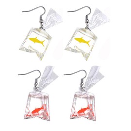 TIANHONGYAN 2 Pairs Funny Goldfish Earrings,Water Bag Shape Dangle Hook Earrings Charm Jewelry Gift Unique Acrylic Resin Earrings for Women (Funny Goldfish Earrings)