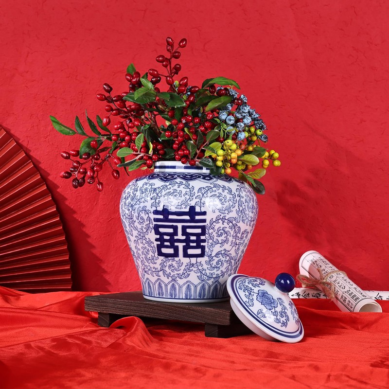Handmade Blue and White Porcelain Ginger Jar 9.53"H-Chinoiserie Decorative Jar