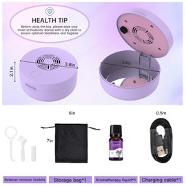 Voraiya UV Retainer Case with Fan, UVC Retainer Cleaner, Aligner Case Includes Vent Holes and Mirror, Portable Retainer Holder Box for Mouth Guard, Aligners, Night Guard, Purple