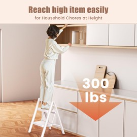 GameGem 2 Step Ladder Portable Folding Step Stool with Anti-Slip Pedal, Lightweight Stepladder Multi-Use for Home and Kitchen, Saving Space, White, 300lbs