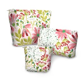 Mulaibdin 3 Pcs Makeup Bag, Cosmetic Bags for Women, Make Up Bag for Handbag, Floral Skincare Bag for Teenage Girls, Travel Toiletry Bag Small, Coquette & Vintage Beauty Bag Organiser for Gifts