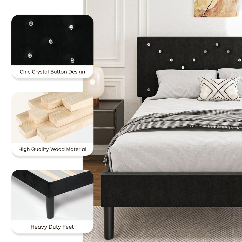 AYJOIR Twin Size Platform Bed Frame with Upholstered Headboard and