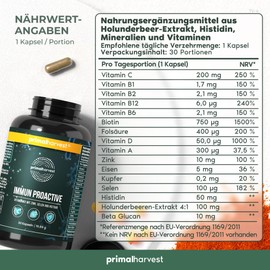 Immun Proactive by Primal Harvest® (30 Capsules) Complete with Vitamins, Minerals, Elderberries - Extract and Beta Glucan - Immune System Support - 1 Capsule per Day