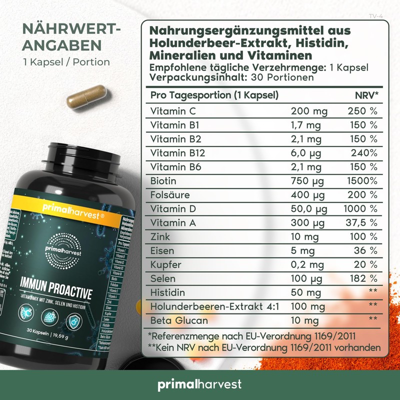 Immun Proactive by Primal Harvest® (30 Capsules) Complete with Vitamins,