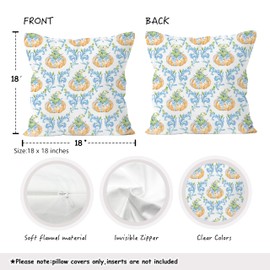 BUJSP Chinoiserie Pumpkin Pillow Covers 18x18, Preppy Fall Decor, Grandmillennial Blue Floral Pumpkin Decorative Throw Pillow Covers for Home Bedroom Living Room, Set of 2