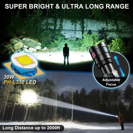 Gosdas Rechargeable Flashlights High Lumens 2000 Long Distance, Single Click 3 Modes, Super Bright LED Flashlight USB C Long Lasting 10H, Powerful Strong Flash Light for Security Hiking Camping