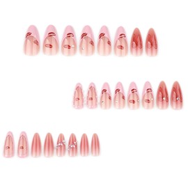 YoYoee 24-Piece Short Almond Press on Nails - Lipstick Bow Tie French False Nails | Pearl Full Cover Fake Nails for Women Elegant & Durable Artificial Nails for Instant Manicure