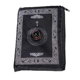 2 UR DOOR Travel Friendly Foldable Portable Waterproof Pocket Prayer Mat with Compass - Polyester Washable Janamaz, 100 x 60 cm, Ideal Travel Prayer Rug - Gift for Muslims (Blak)
