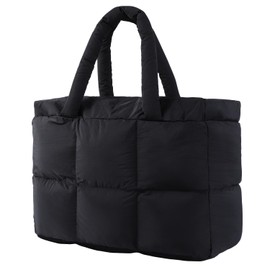 Yumt Teacher Tote Bag for Women Laptop Bag with Zipper Nurse Tote Laptop Briefcase Lightweight Puffy Handbag for Work, Travel, Office, College, Nursing, Gym, Dance, Black