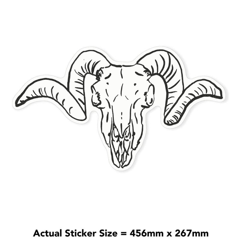 Large 460mm 'Ram Skull' Clear Static Window Cling Sticker/Decal (Black)