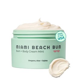 Miami Beach Bum Crema Bum + Body Butter, humectante diario con aceite de orégano para acné corporal, queratosis pilaris, quemaduras por afeitado, pelo