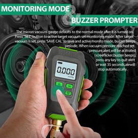 Fabater Medidor de Vacío Digital, HVAC 0-10000Pa, Interfaz 20UNF de 7/16 Pulgadas, Pantalla Retroiluminada, Juego de Medidor de Micrones de Vacío Digital con Alarma