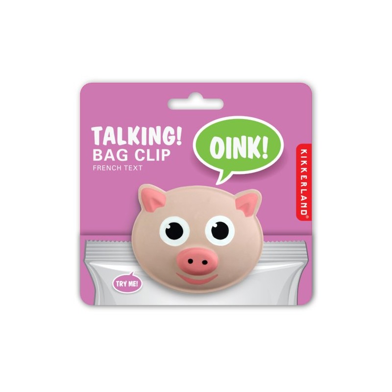Kikkerland Pig Talking Bag Clip, Rubberized Coating, Fun Oinking Sound,