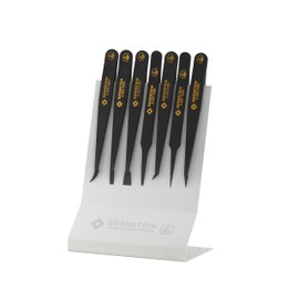 BERNSTEIN ESD Tweezers Set of 7 Made of Antistatic Plastic with Holder - Ideal for Electronics, Precision Mechanics & Laboratory