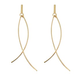 Frodete Clip On Earrings Thin Curve Bar Long Gold Dangle Earrings For Women Gifts for Christmas Valentine Day
