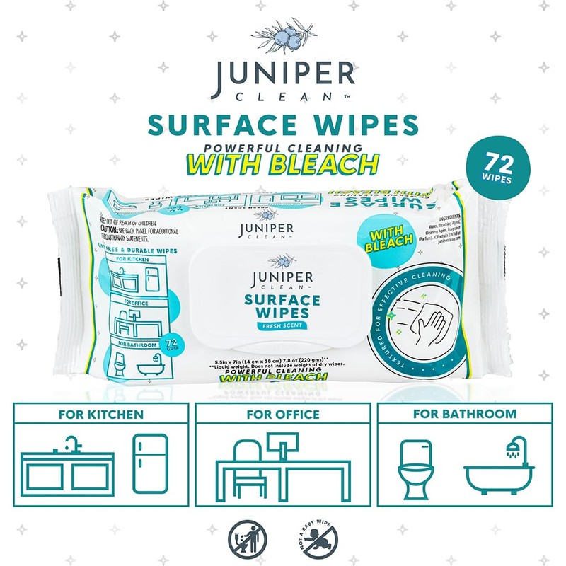 Juniper CLEAN 6 Pack Surface Cleaning Wipes with Bleach, All-Purpose