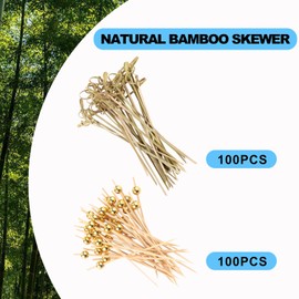 Set of 50 Charcuterie Cups with Skewers and Bags, 14 oz Kraft Paper Snack Holders for Appetizers, French Fries, Popcorn, and More – 100 Bamboo Knot Picks and 100 Gold Pearl Picks (White)