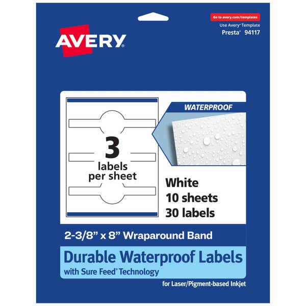 Avery Durable Waterproof Wraparound Band Labels, Sure Feed Technology, 2-3/8"