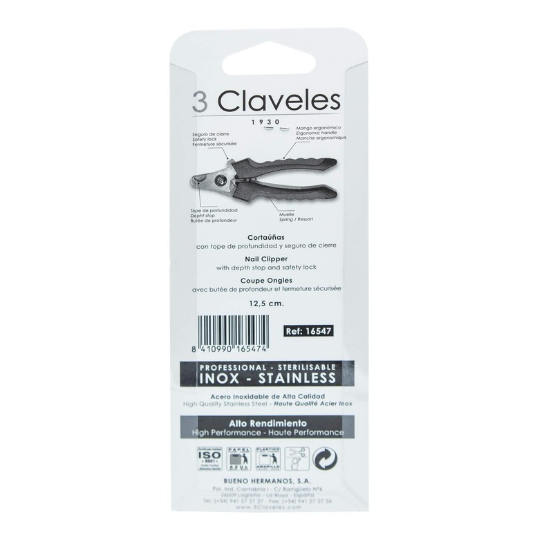 3 Claveles Ergonomic Red Stainless Steel Nail Clippers