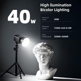 ​​Portable Magnetic LED Video Light 40W COB - Metal Mini Dual Color 2500K-6500K w/Built-in Battery, Continuous Lighting Spotlight w/Magnetic Attachable Reflector & Softbox​