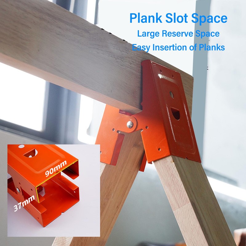 Pack of 2 Hollowed Design Sawhorse Brackets, 25° Adjustable Opening