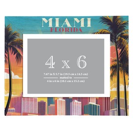 R and R Imports Miami Florida Design A Souvenir Wooden Photo Frame Matted 4 x 6 Inch Single