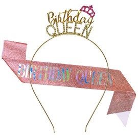 HIYMDOIT Birthday Queen Crown & Sash for Women