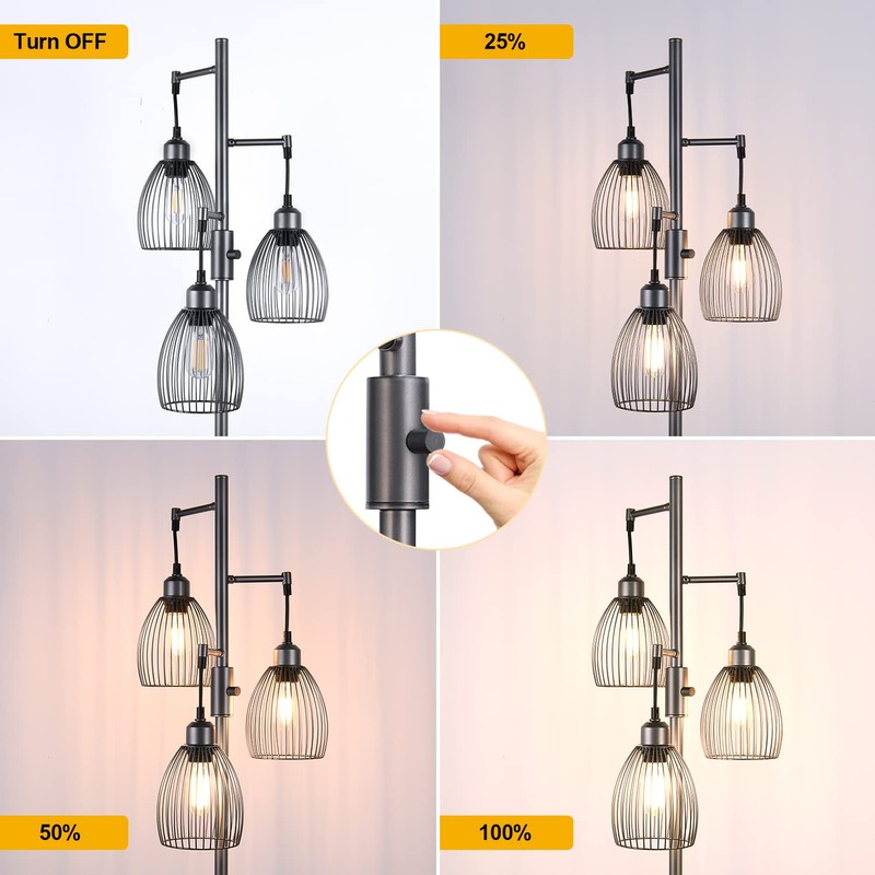 Nintiue Dimmable Floor Lamp, 3 x 800LM LED Edison Bulbs