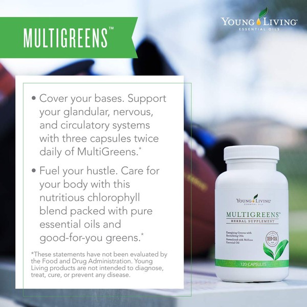 Young Living MultiGreens Capsules - 120 ct Essential Oils - Boost Vitality & Support Glandular , Nervous , Circulatory Systems , Energize Your Wellness , Herbal Supplement , Revitalizing Oils