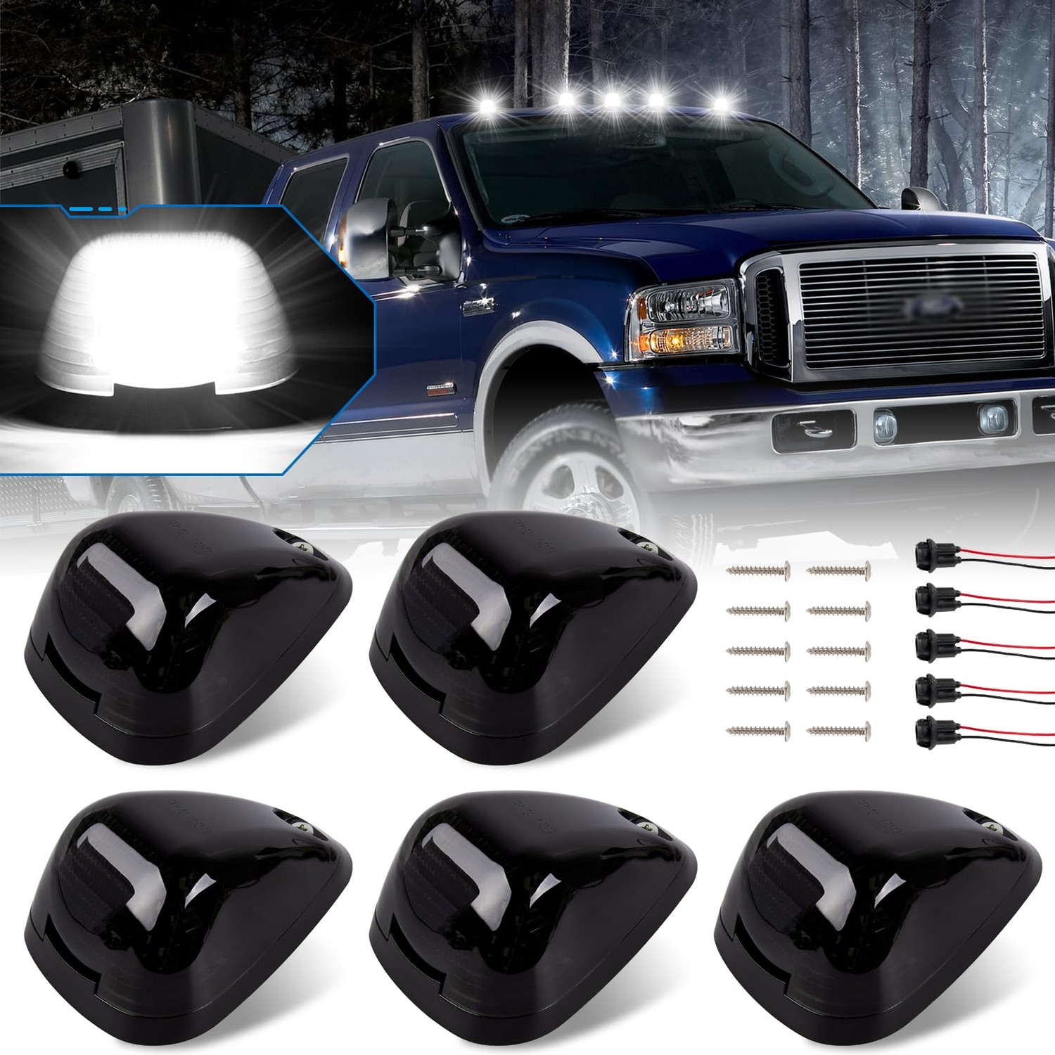 5PCS LED Cab Roof Marker Lights Replacement For 1984-1996 F150, White