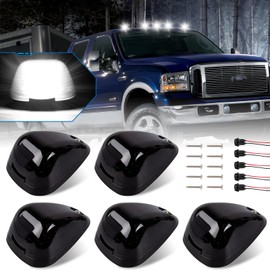 POPMOTORZ 5PCS White LED Cab Roof Light Roof Top Clearance Lights Cab Marker Lamp For 1999-2016 Ford F150 F250 F350 F450 F550 F650 F750 E150 E250 E350 E450 Super Duty LED Roof Running Light Smoke Lens