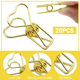 20 Stück Gold Büroklammern, Mini Klammern Metall, Niedliche Büroklammern Mehrzweck Binderklammern für Dokumente, Rechnungen und Kreative Projekte