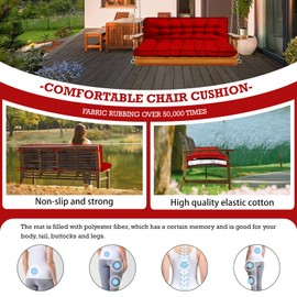rlosqvee Outside Benches Cushion with Backrest, Thicken Waterproof Swing Cushions 2/3 Seater Replacement, Porch Swing Cushions Outdoor (Red, 63"x40")