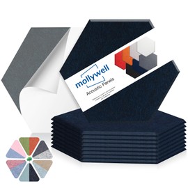 Mollywell Hexagon Acoustic Panels 14x12 - Reduce Echo & Reverb, Noise Blocking Wall Tiles for Home Office & Study, Deep Blue Sound Absorbing Panels
