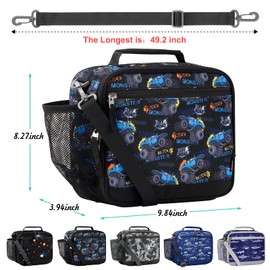 Choco Mocha Monster Truck Lunch Box for Boys & Kids - Black, Shoulder Strap for Preschool & Kindergarten Kids 3yrs+