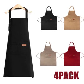 Unbranded 4 Pack Men Women Adjustable Bib Apron w/Two Pockets Waterproof Cooking BBQ Apron
