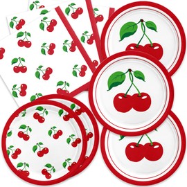 40Pcs Cherry Birthday Decorations Red and White Birthday Plates and Napkins Party Supplies Serve 20 Cherry Themed Party Decorations for Bridal Baby Shower Wedding Decor