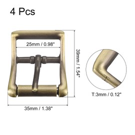 sourcing map Metal Roller Buckle, 4Pcs 1 Inch Single Prong Belt Buckle Square Center Bar Buckles for Leather Craft Accessories, Bronze