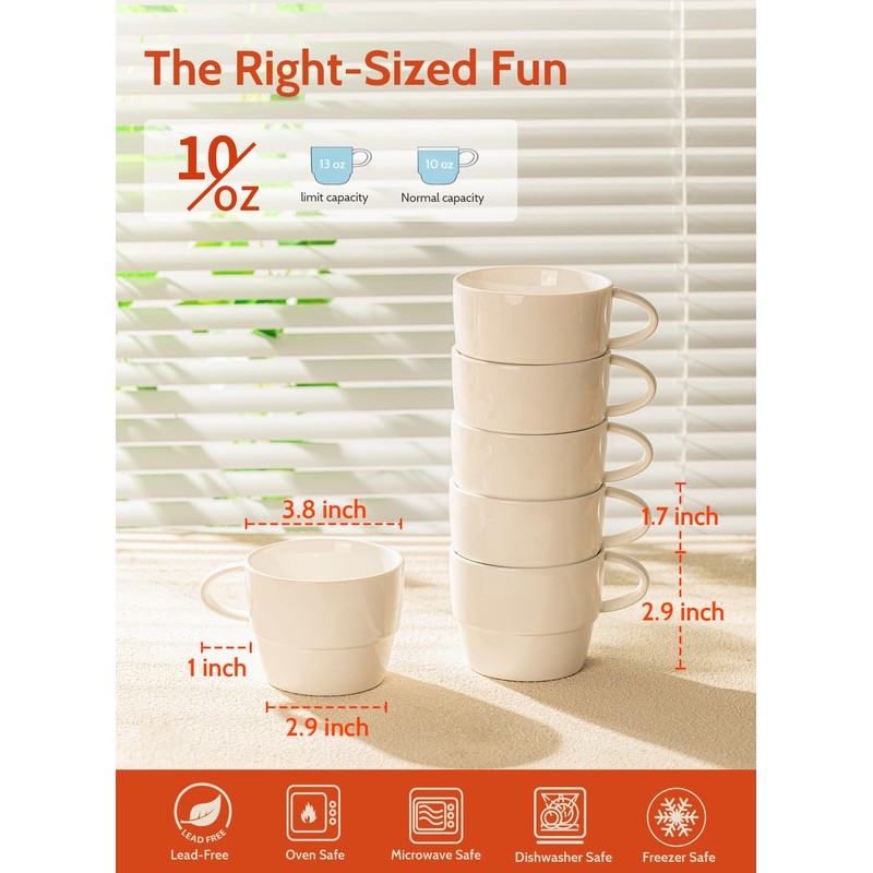 Sweese Porcelain Espresso Cups Set of 6 - Stackable 10