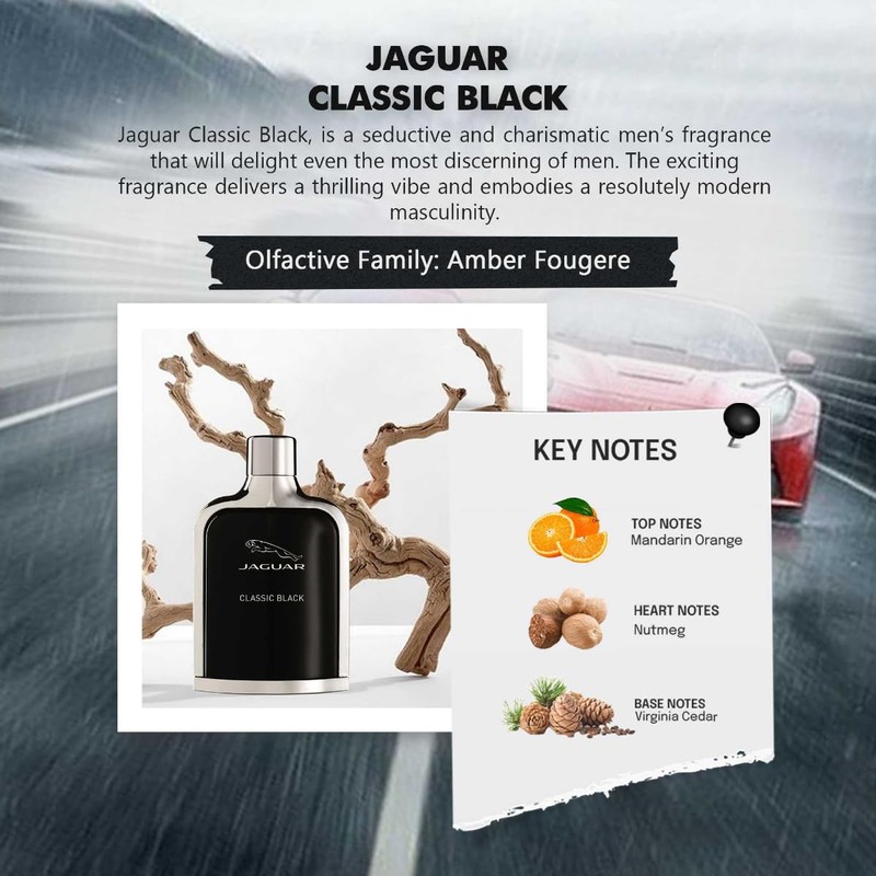 Jaguar Eau de Toilette Spray for Men, Black, 3.4 Ounce