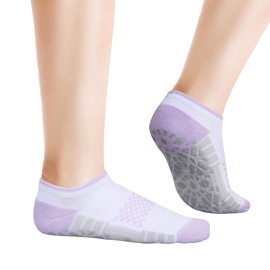 YUEDGE Pilates Socks for Women Size 6-9, Breathable White Cotton Ankle Grip Socks Non Slip Yoga Socks Low Cut Anti Slip Athletic Socks, 5 Pairs
