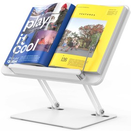 BESIGN BS01 Book Stand for Reading, Adjustable Book Holder, Ergonomic Laptop Stand with Elastic Page Clips for Music Scores, Recipe, Tablet, Laptop (White)