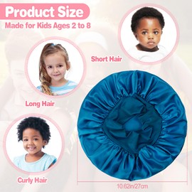PIEMEET 3PCS Kids Bonnets for Girls, Satin Baby Bonnet for Sleeping, Soft Wide Band Silk Bonnet for Kid, Breathable Kids Satin Bonnets Sleeping Cap for Toddler Teens Natural Hair(Cyan,Rose Red,Purple)