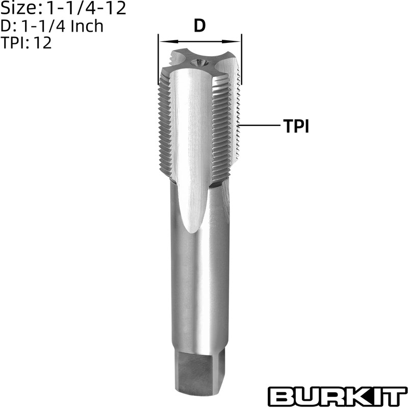 Burkit 1-1/4"-12 UNF Thread Tap Right Hand, HSS 1-1/4 x