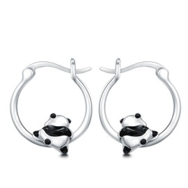 POTOPYY Hoop Panda Earrings Christmas Gifts for Women 925 Sterling Silver Huggie Panda Hoop Earrings Hypoallergenic Animal Earrings, Panda Gifts for Women Daughter Mom Christmas Anniversary Valentine's Day Birthday