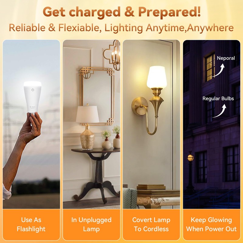 Neporal MagixPro Rechargeable Light Bulbs with Remote, USB + Socket